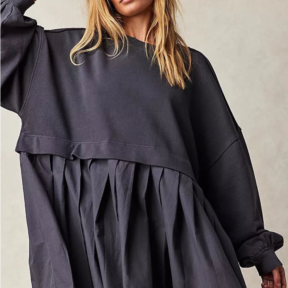 Free People Eleanor Sweatshirt Tunic Dress with Heart Back Stitch Detailing